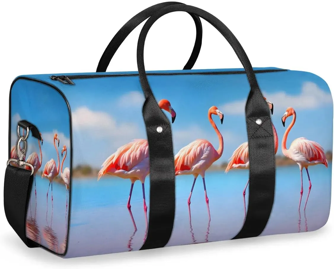 Flamingo Bird Travel Duffel Bag for Women Men Waterproof Foldable Overnight Weekender Bag Large Capacity Sports Gym Bag