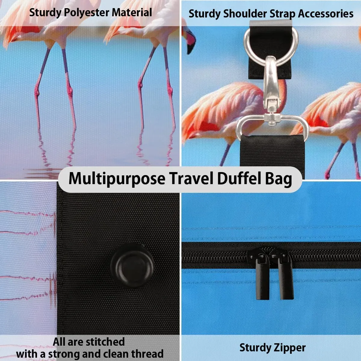 Flamingo Bird Travel Duffel Bag for Women Men Waterproof Foldable Overnight Weekender Bag Large Capacity Sports Gym Bag