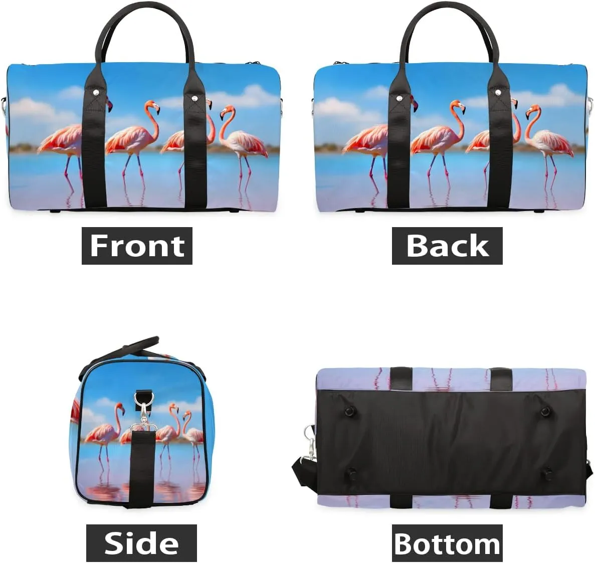 Flamingo Bird Travel Duffel Bag for Women Men Waterproof Foldable Overnight Weekender Bag Large Capacity Sports Gym Bag