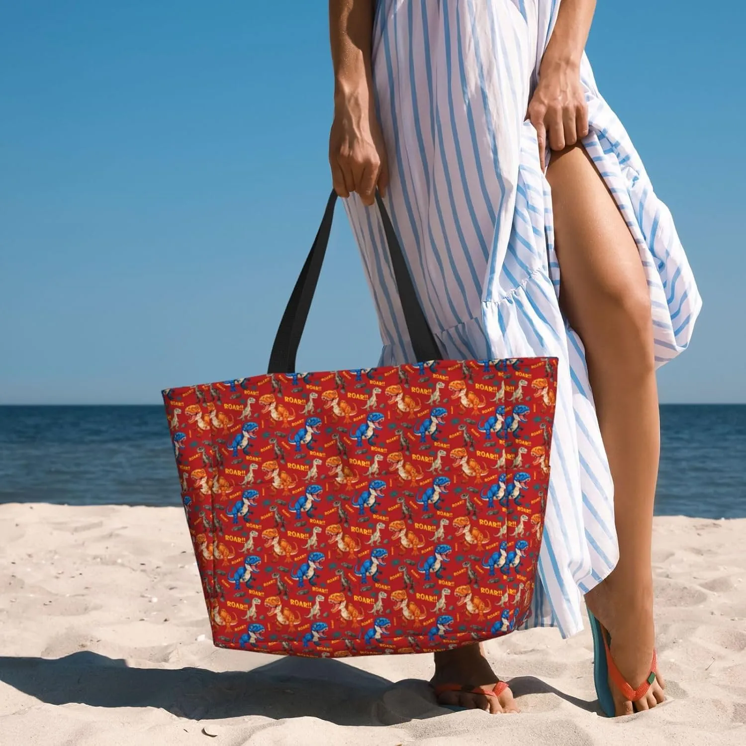 Flamingo Leaves Monstera Tropical Large Capacity Travel Bag Lightweight Shopping Handbag Beach Tote Bags Work Bag