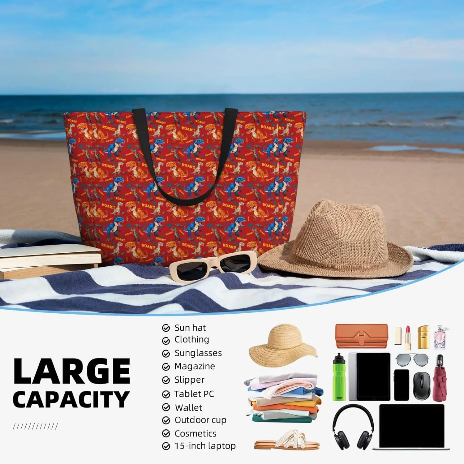 Flamingo Leaves Monstera Tropical Large Capacity Travel Bag Lightweight Shopping Handbag Beach Tote Bags Work Bag