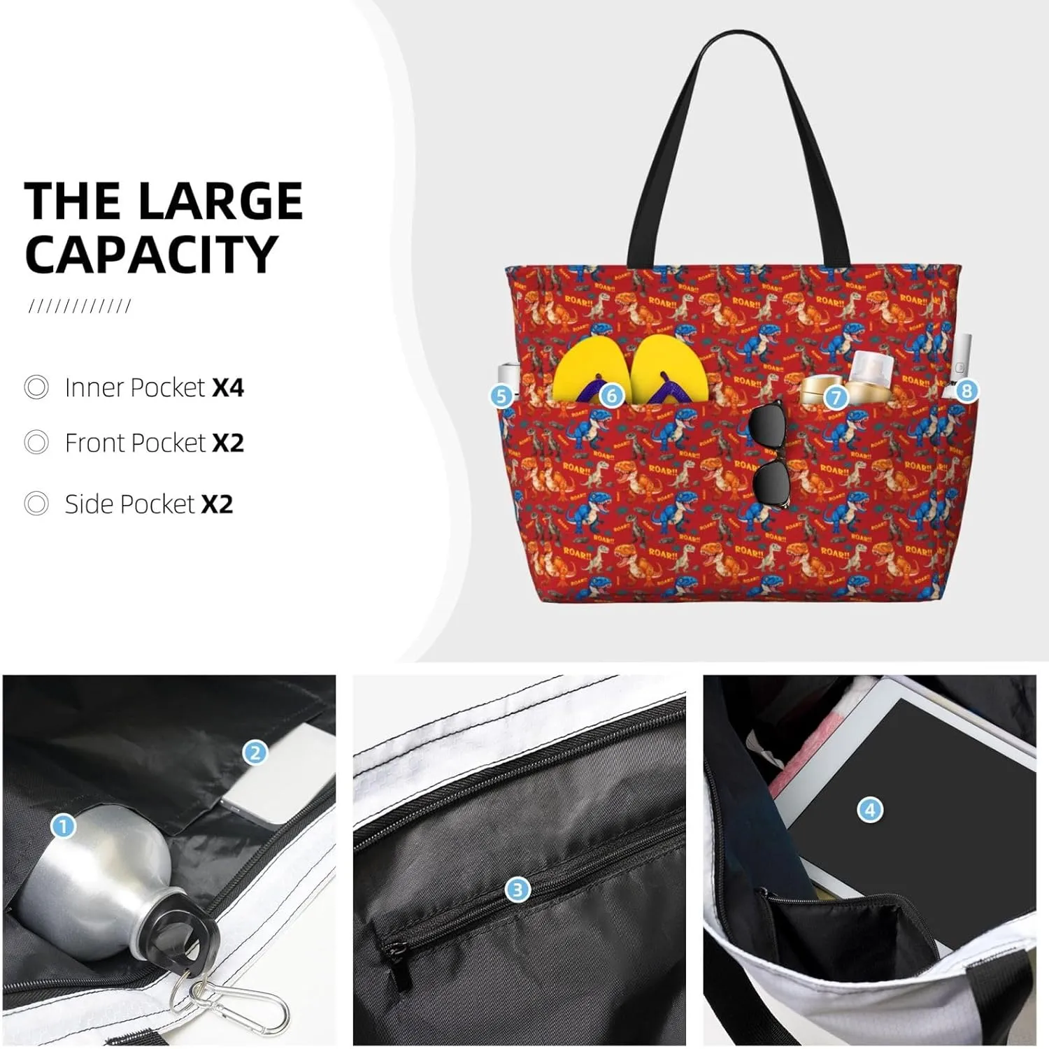Flamingo Leaves Monstera Tropical Large Capacity Travel Bag Lightweight Shopping Handbag Beach Tote Bags Work Bag