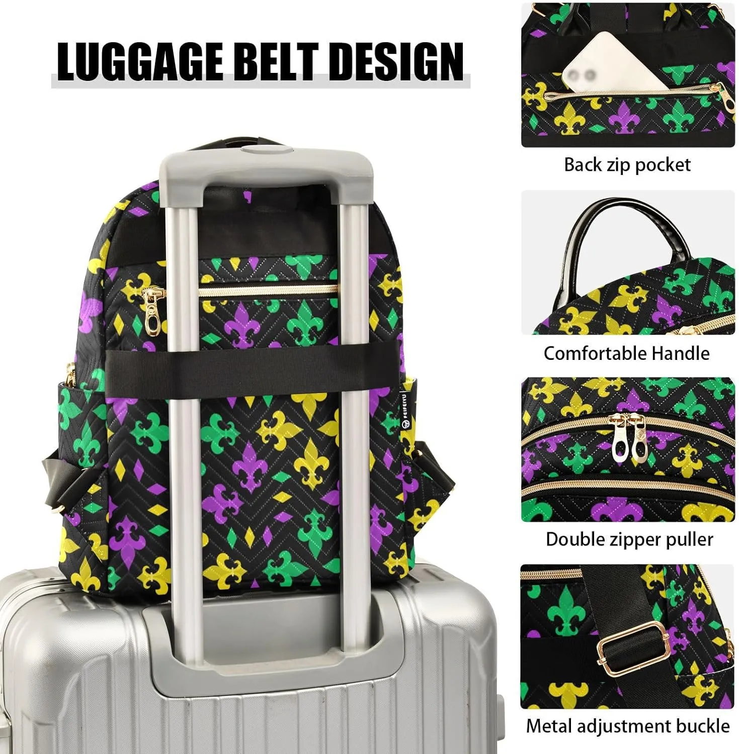 Fleur De Lis Flowers Mini Backpack for Women, Travel Backpack Purse Daypack Shoulder Bag for Ladies