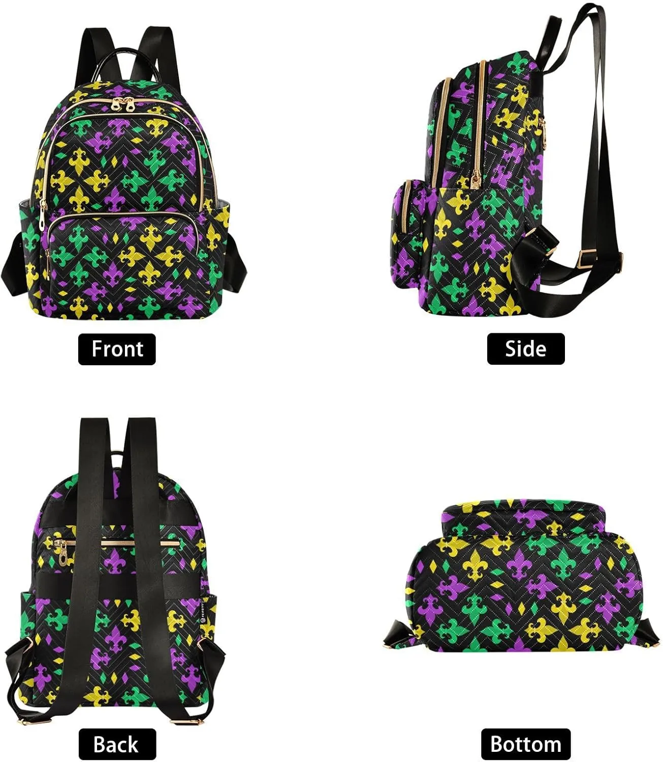 Fleur De Lis Flowers Mini Backpack for Women, Travel Backpack Purse Daypack Shoulder Bag for Ladies