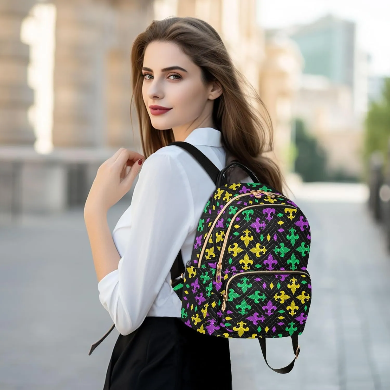 Fleur De Lis Flowers Mini Backpack for Women, Travel Backpack Purse Daypack Shoulder Bag for Ladies