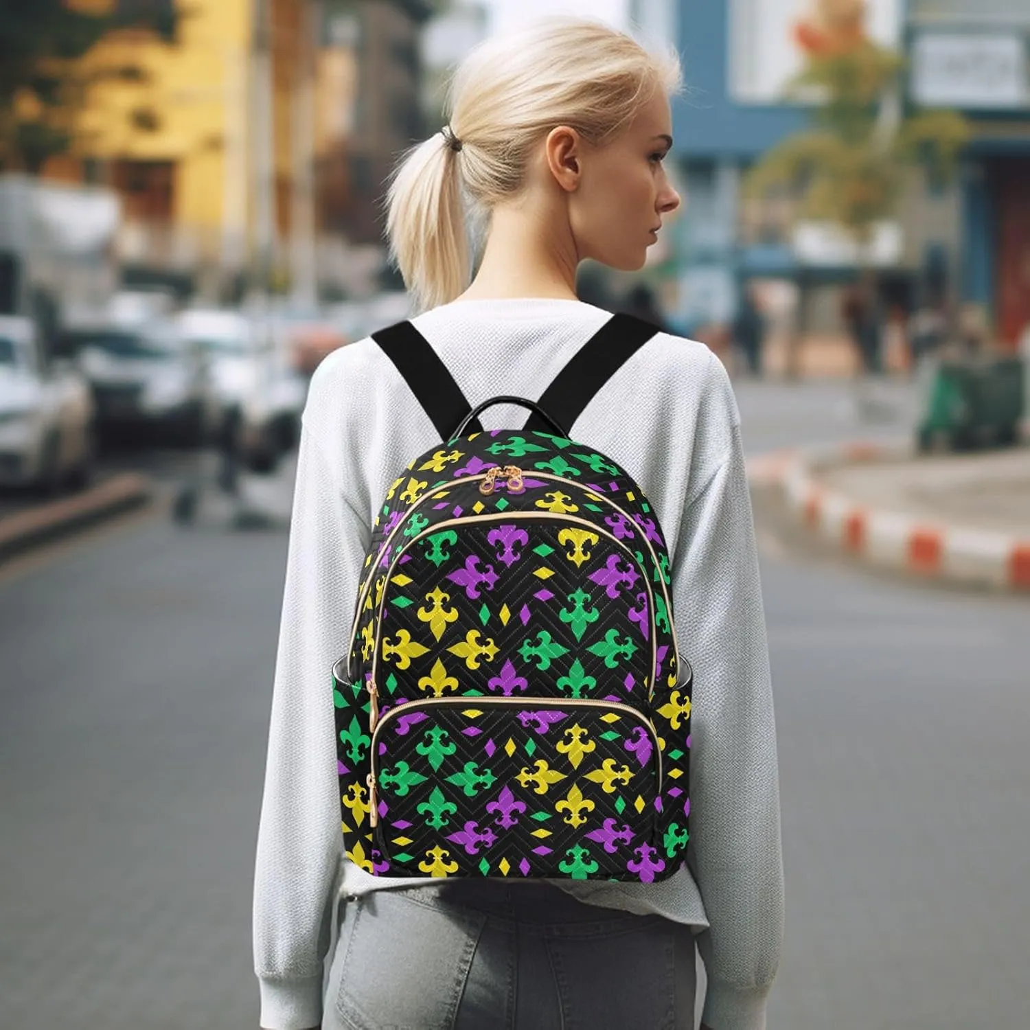 Fleur De Lis Flowers Mini Backpack for Women, Travel Backpack Purse Daypack Shoulder Bag for Ladies