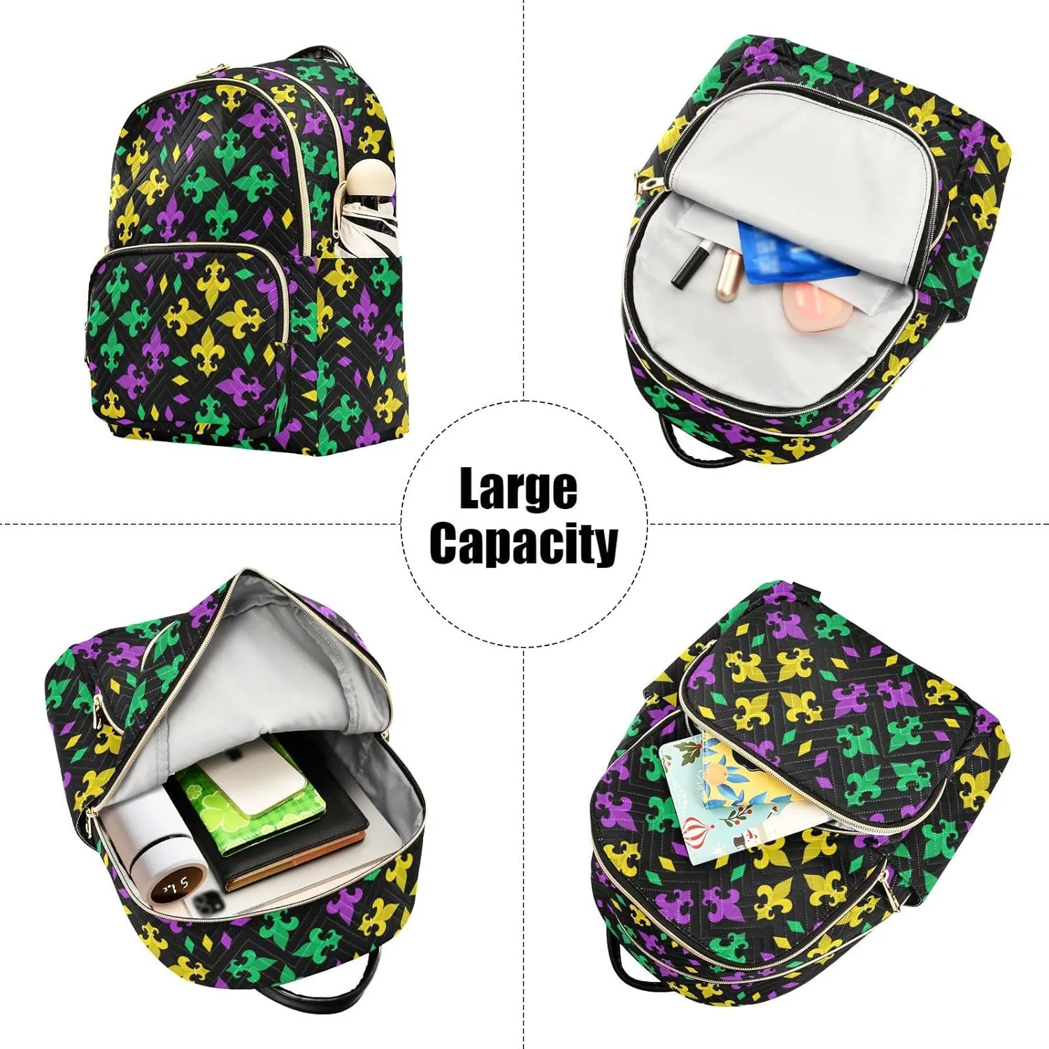 Fleur De Lis Flowers Mini Backpack for Women, Travel Backpack Purse Daypack Shoulder Bag for Ladies