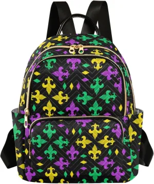 Fleur De Lis Flowers Mini Backpack for Women, Travel Backpack Purse Daypack Shoulder Bag for Ladies