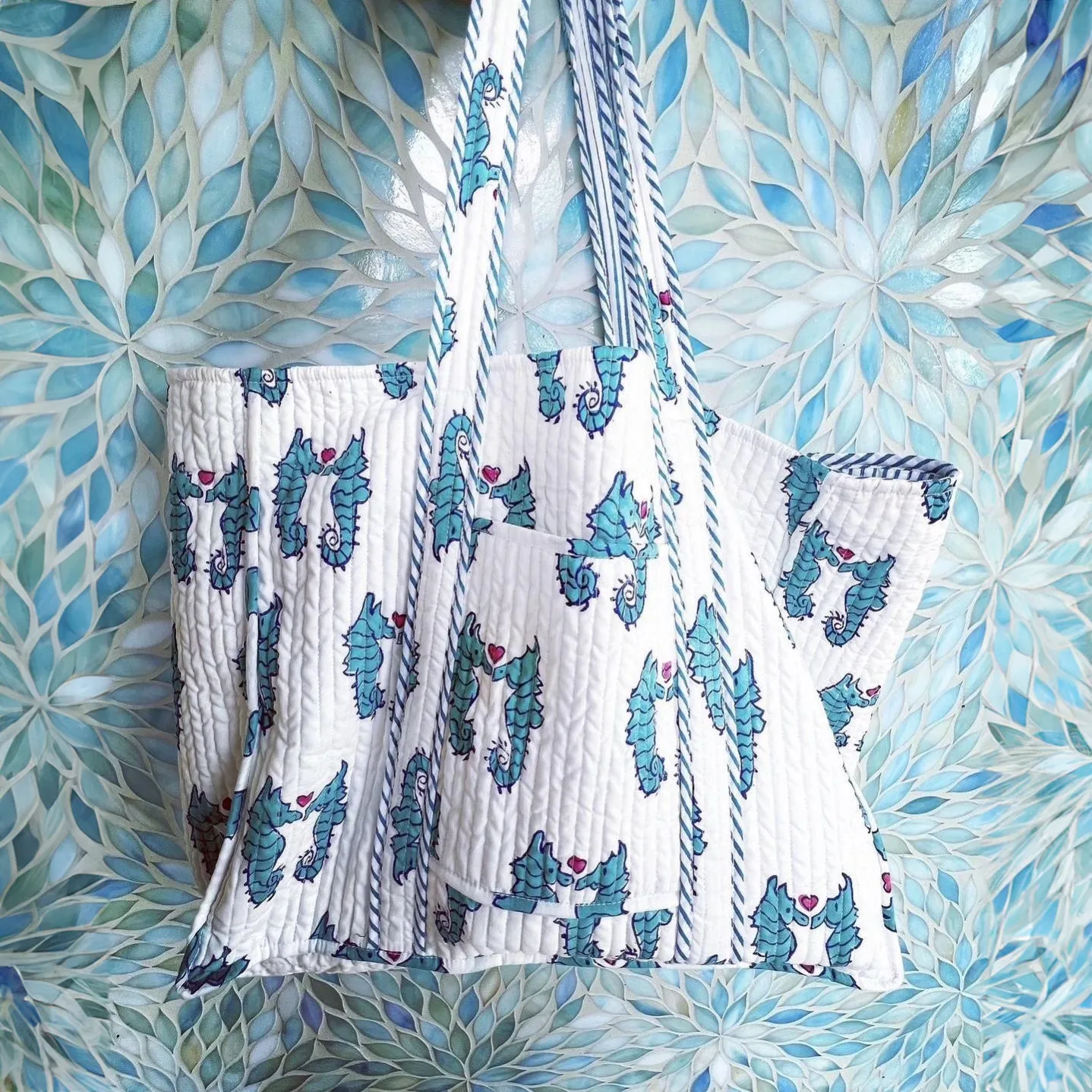 Flirting Seahorse Quilted Tote