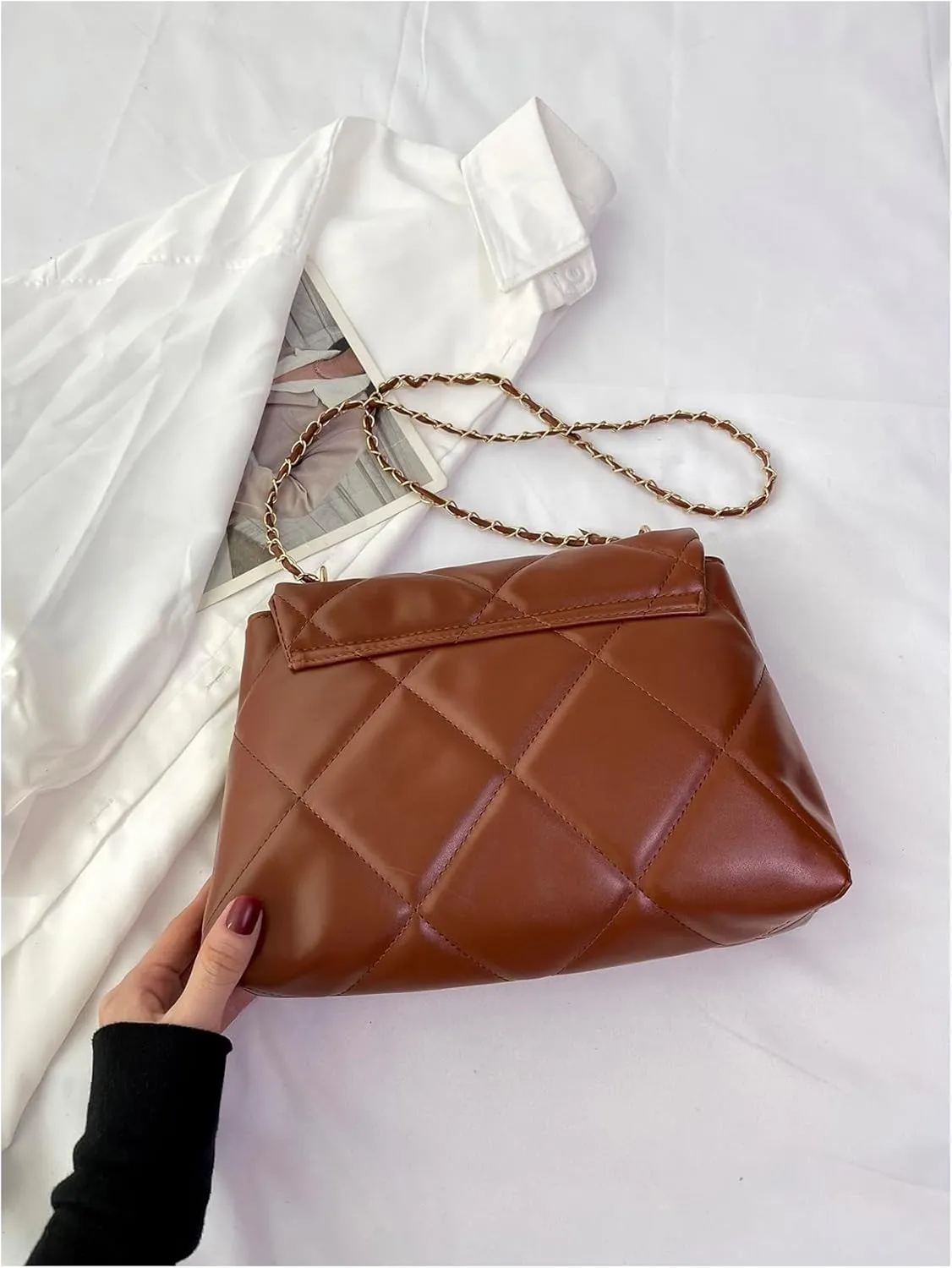 Floerns Women's Quilted Tote Bag Square Bag Leather Clutch Purse Flap Shoulder Bag