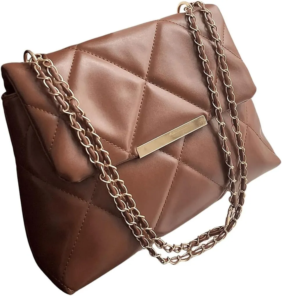 Floerns Women's Quilted Tote Bag Square Bag Leather Clutch Purse Flap Shoulder Bag