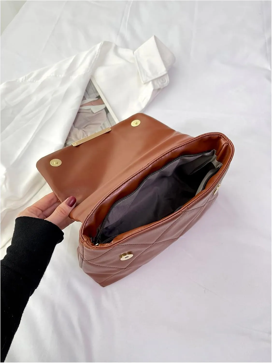 Floerns Women's Quilted Tote Bag Square Bag Leather Clutch Purse Flap Shoulder Bag