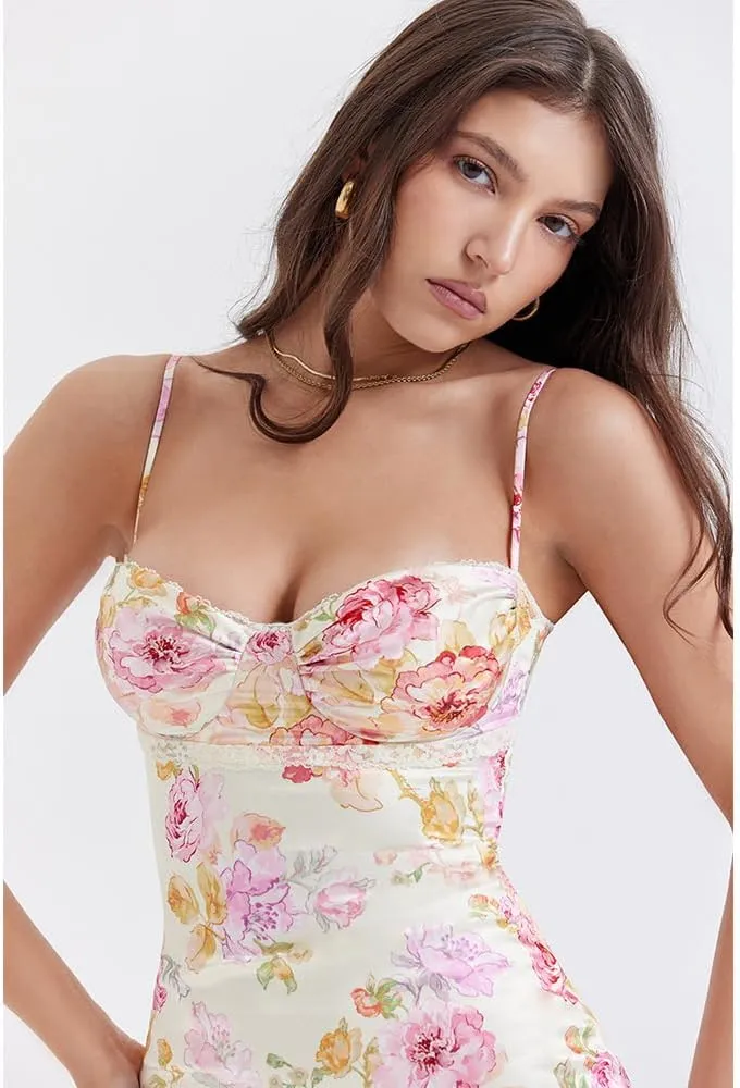 Floral Satin Dress - Satin Bodycon Maxi Dress - Wedding Guest & Formal Sundress