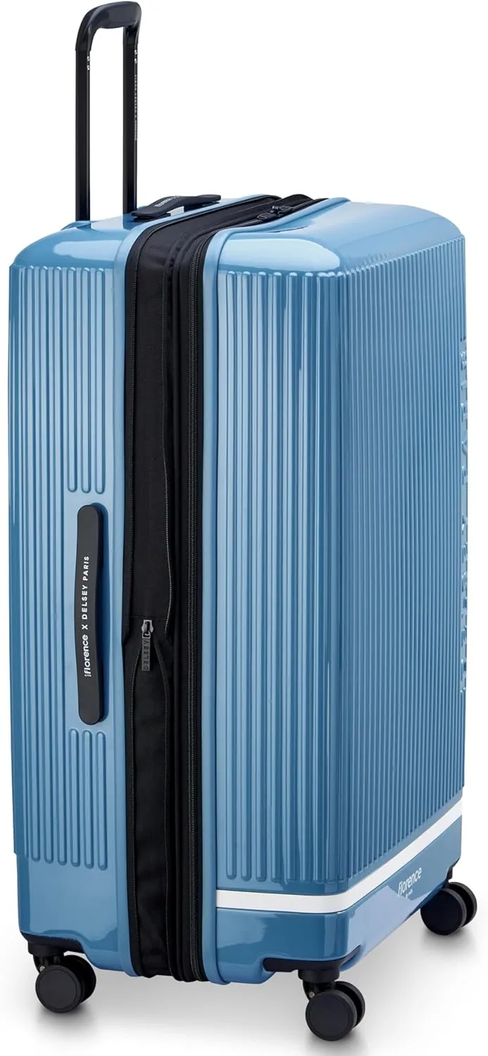 florence by mills Spin Me Away Hardside Expandable Luggage with Spinner Wheels, Zinc Blue, Checked-Large 29 Inch