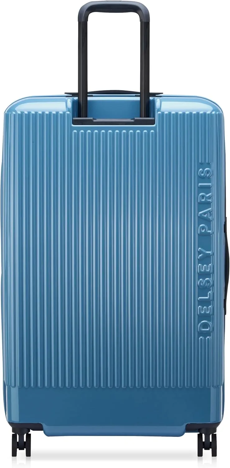 florence by mills Spin Me Away Hardside Expandable Luggage with Spinner Wheels, Zinc Blue, Checked-Large 29 Inch