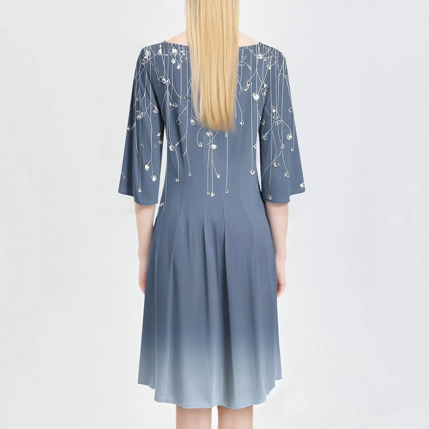 Flower Dresses for Women Crewneck 3/4 Sleeve Floral Midi Aline Pleated Church Dress with Pockets,S-3XL