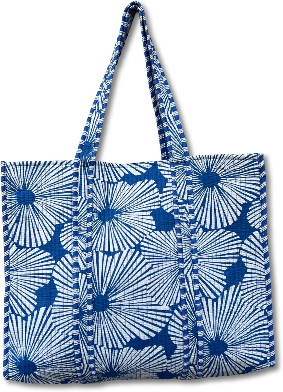 Flower Print Cotton Tote Bag Handmade Boho Bag Market Bag Women Cotton Quilted Tote Bag Traveling Bag Handle Bag