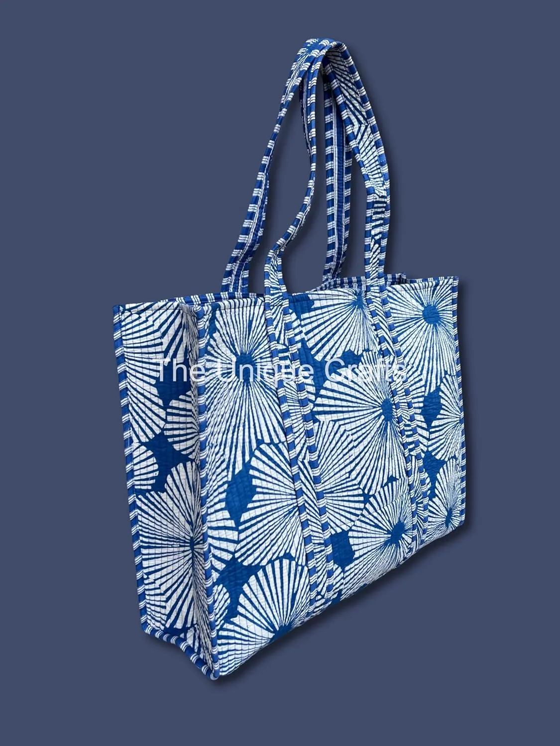 Flower Print Cotton Tote Bag Handmade Boho Bag Market Bag Women Cotton Quilted Tote Bag Traveling Bag Handle Bag