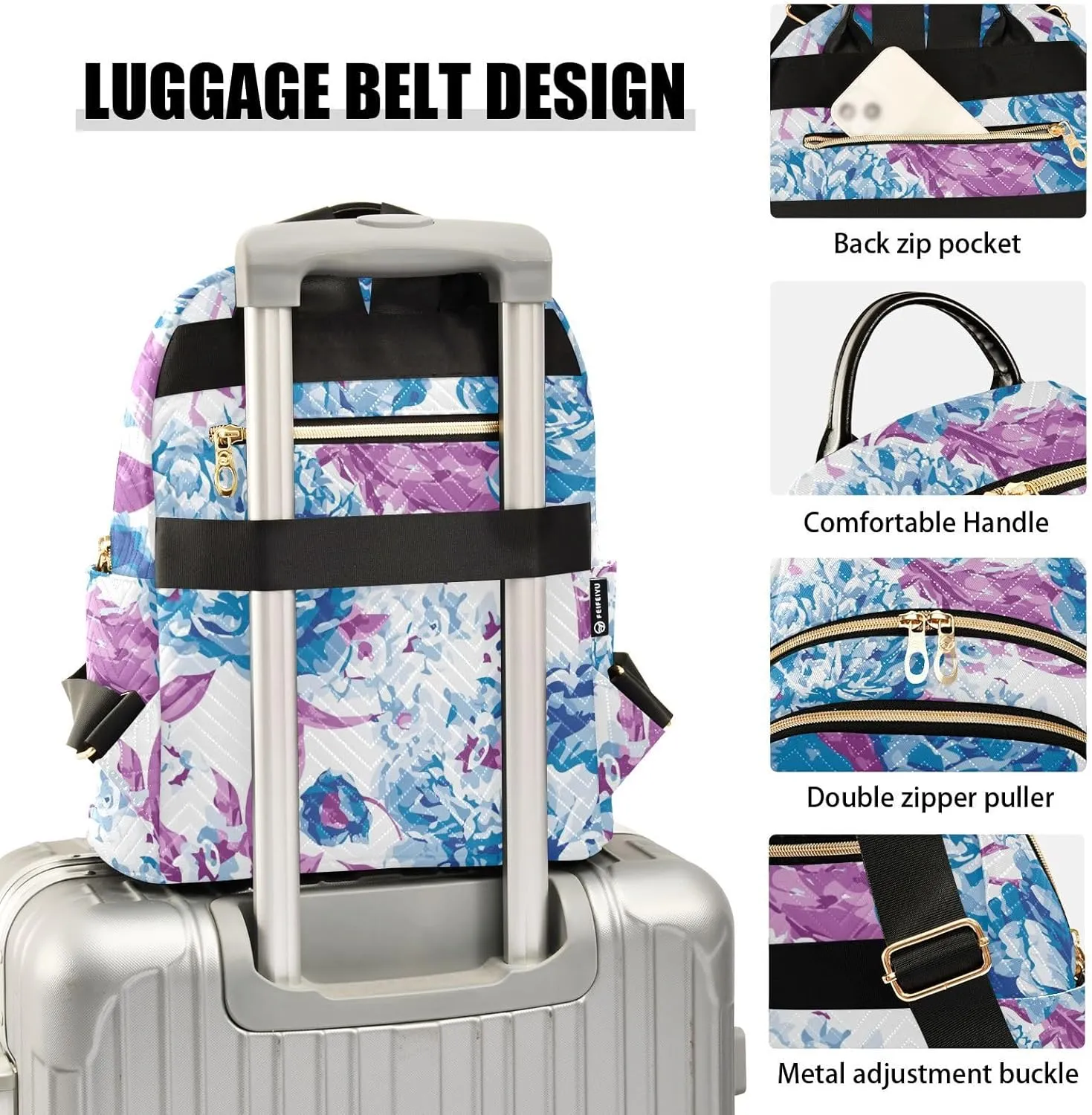 Flower Print Travel Backpack for Women Quilted Bookbag Casual Bag Backpack for Women's Backpack