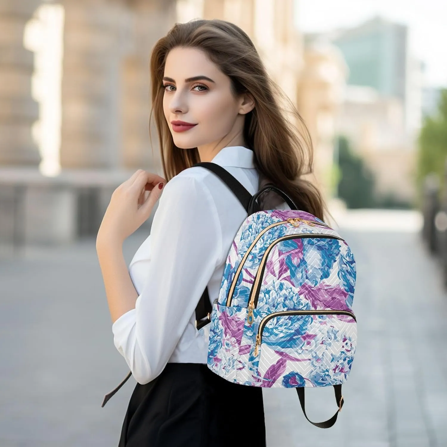Flower Print Travel Backpack for Women Quilted Bookbag Casual Bag Backpack for Women's Backpack