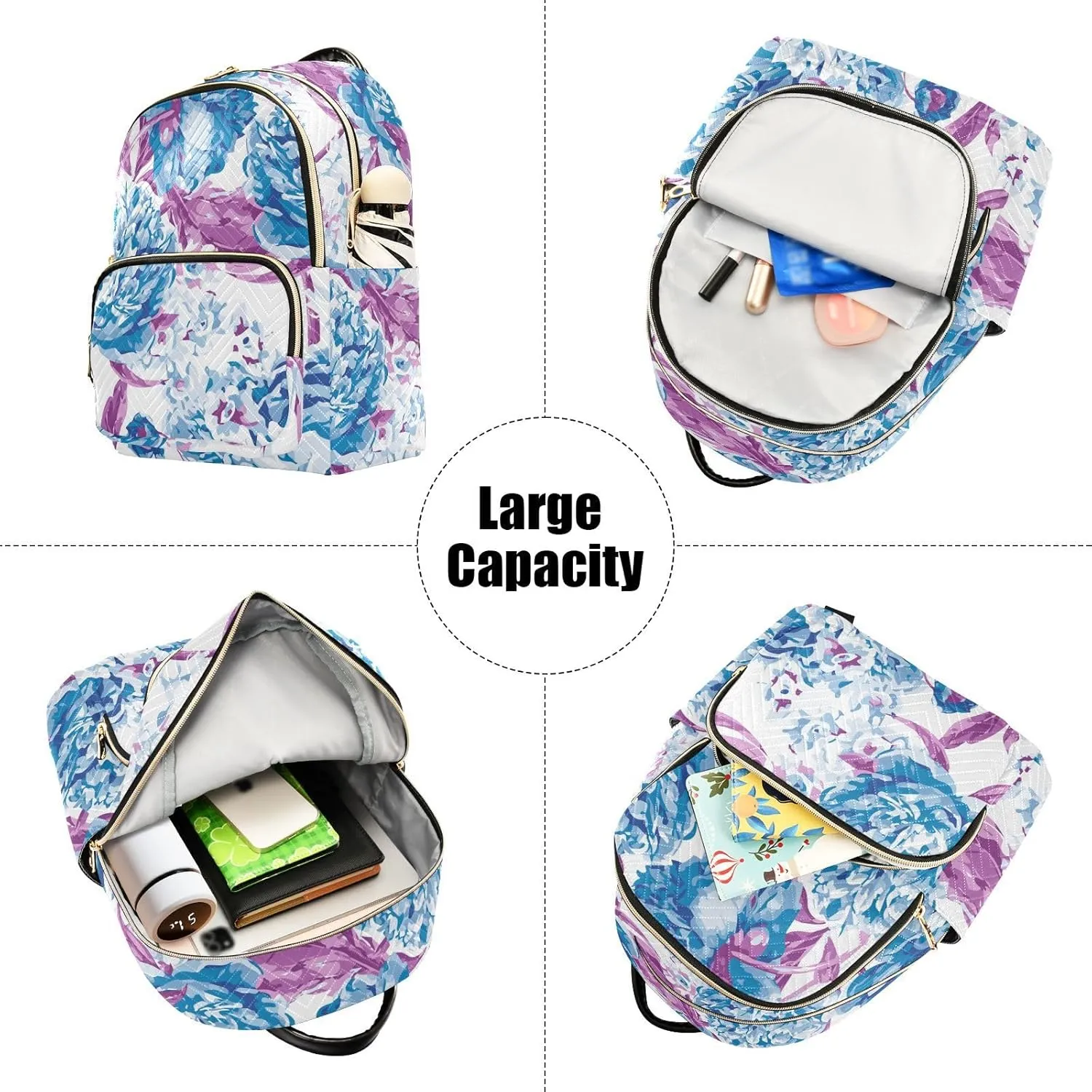 Flower Print Travel Backpack for Women Quilted Bookbag Casual Bag Backpack for Women's Backpack