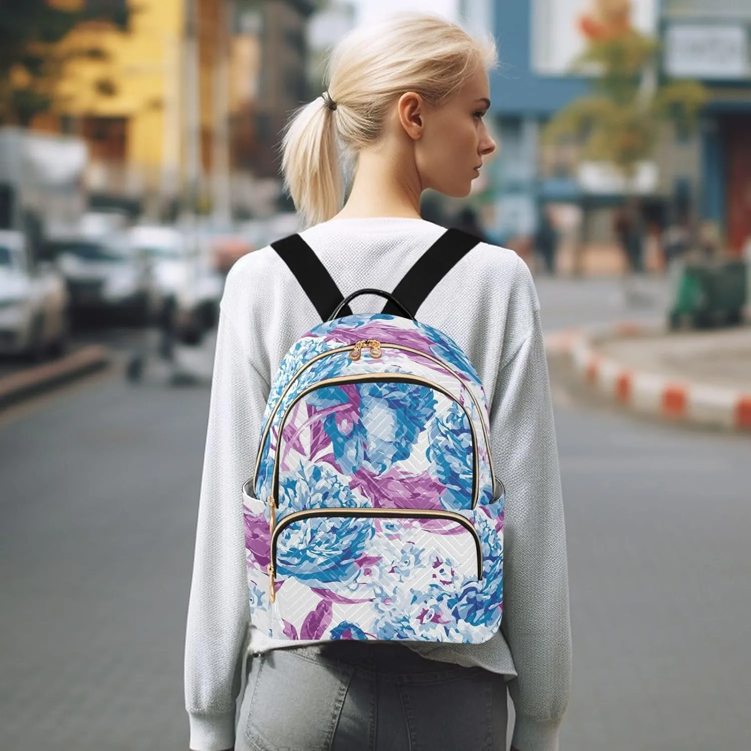 Flower Print Travel Backpack for Women Quilted Bookbag Casual Bag Backpack for Women's Backpack