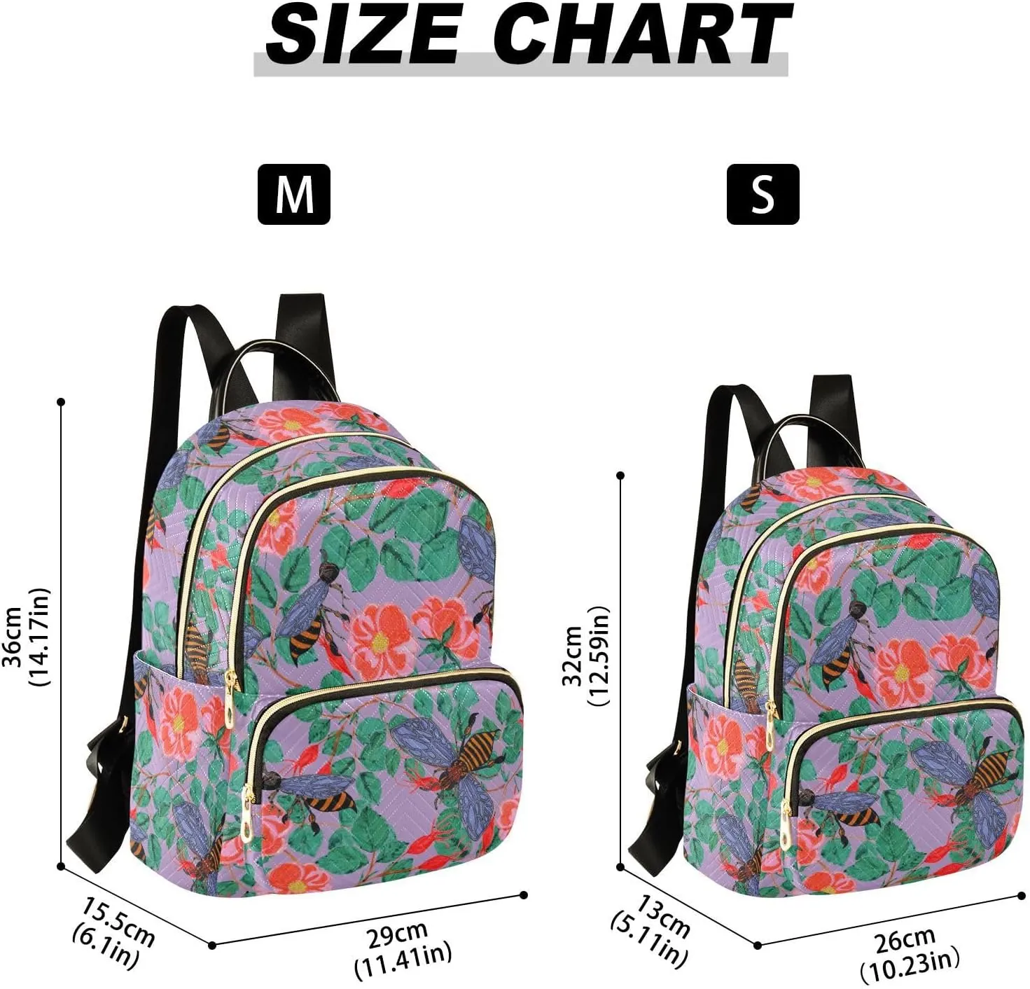 Flowers and Bees Mini Backpack for Women, Travel Backpack Purse Daypack Shoulder Bag for Ladies