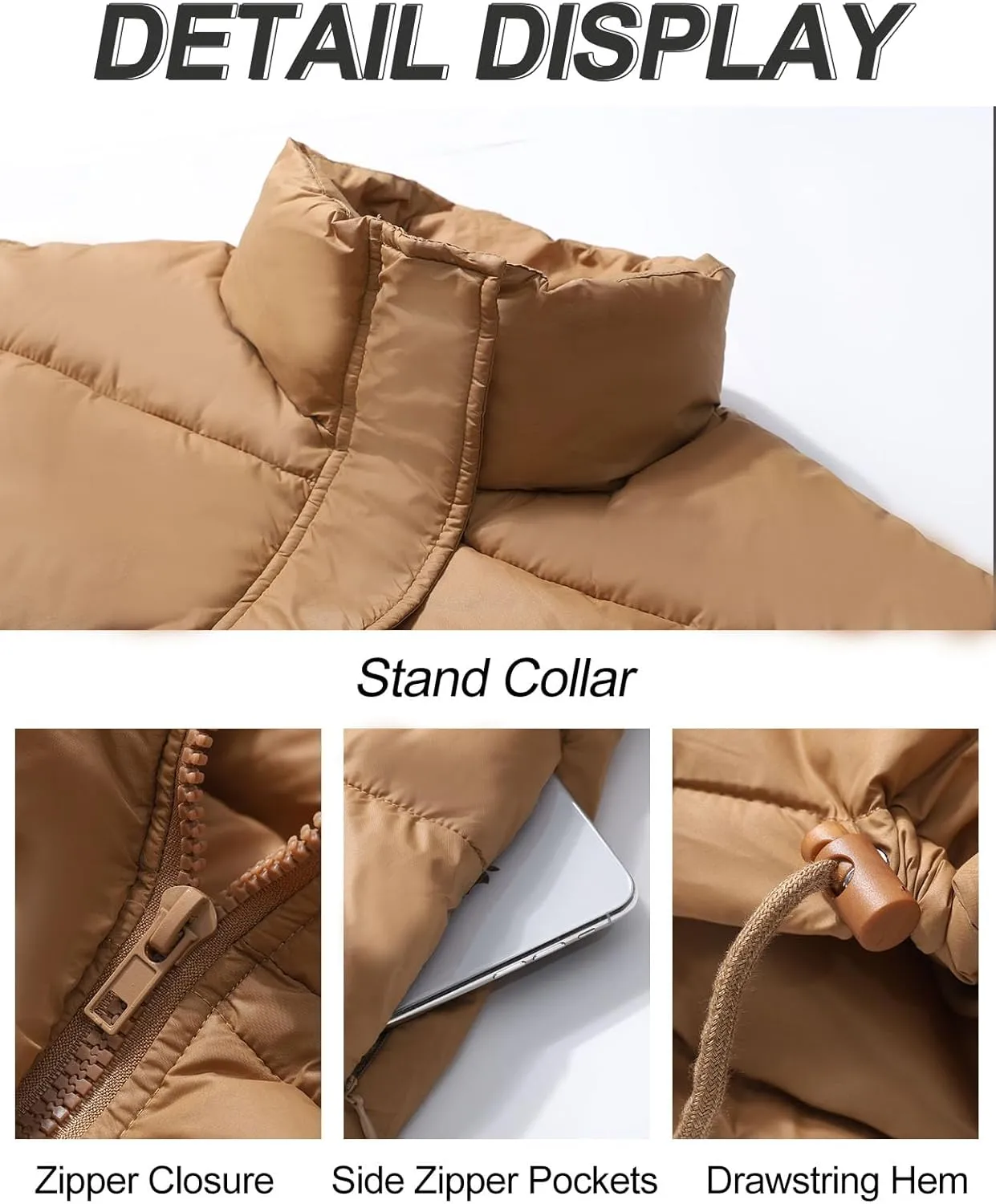 Flygo Women Cropped Puffer Jacket Winter Long Sleeve Quilted Puffy Bubble Padded Short Coats with Drawstring