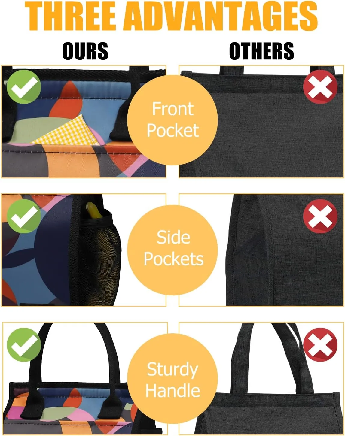Fmeida Insulated Lunch Bag Women, Thermal Lunch Tote Bag, Reusable Lunch Box Bags for Women Lady | Front&Side&Inside Pockets Medium Colorful Circle