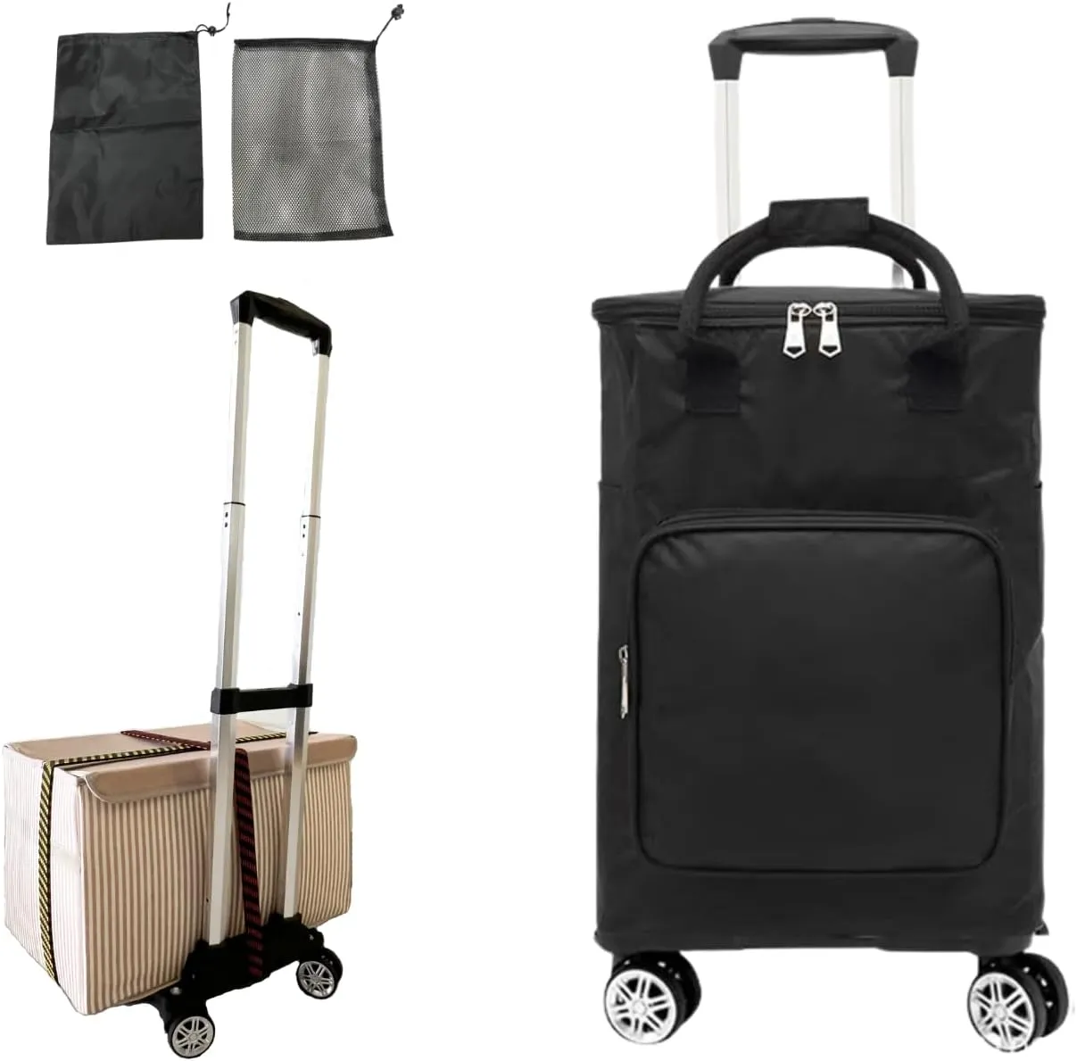 Foldable Aluminum Alloy Shopping Trolley with Insulated Bag, Lightweight and Easy for Shopping, Outdoor Travel & Office Use. (Black)