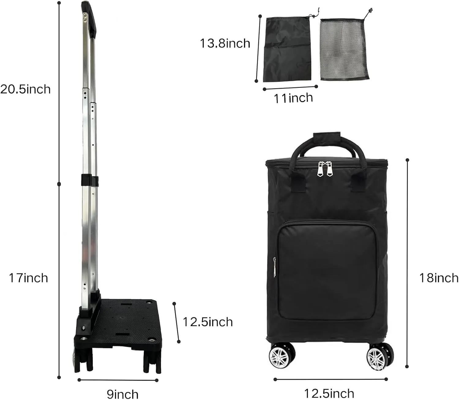 Foldable Aluminum Alloy Shopping Trolley with Insulated Bag, Lightweight and Easy for Shopping, Outdoor Travel & Office Use. (Black)