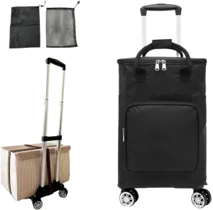 Foldable Aluminum Alloy Shopping Trolley with Insulated Bag, Lightweight and Easy for Shopping, Outdoor Travel & Office Use. (Black)