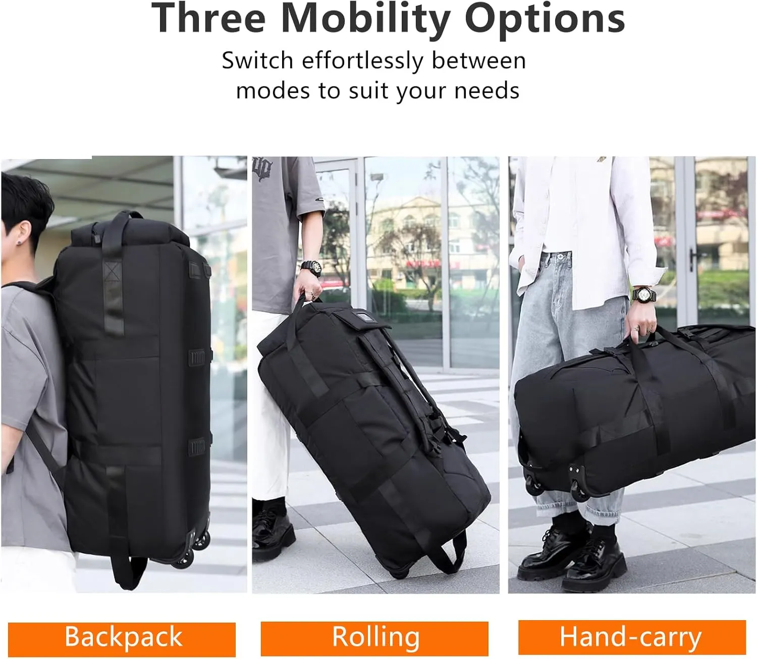 Foldable Duffel Backpack with Wheels.80L Rolling Duffle Bag Luggage Suitcase Outdoor Sports Carry On Garment Bags for Travel Camp (Green)
