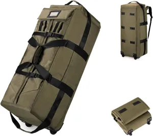 Foldable Duffel Backpack with Wheels.80L Rolling Duffle Bag Luggage Suitcase Outdoor Sports Carry On Garment Bags for Travel Camp (Green)