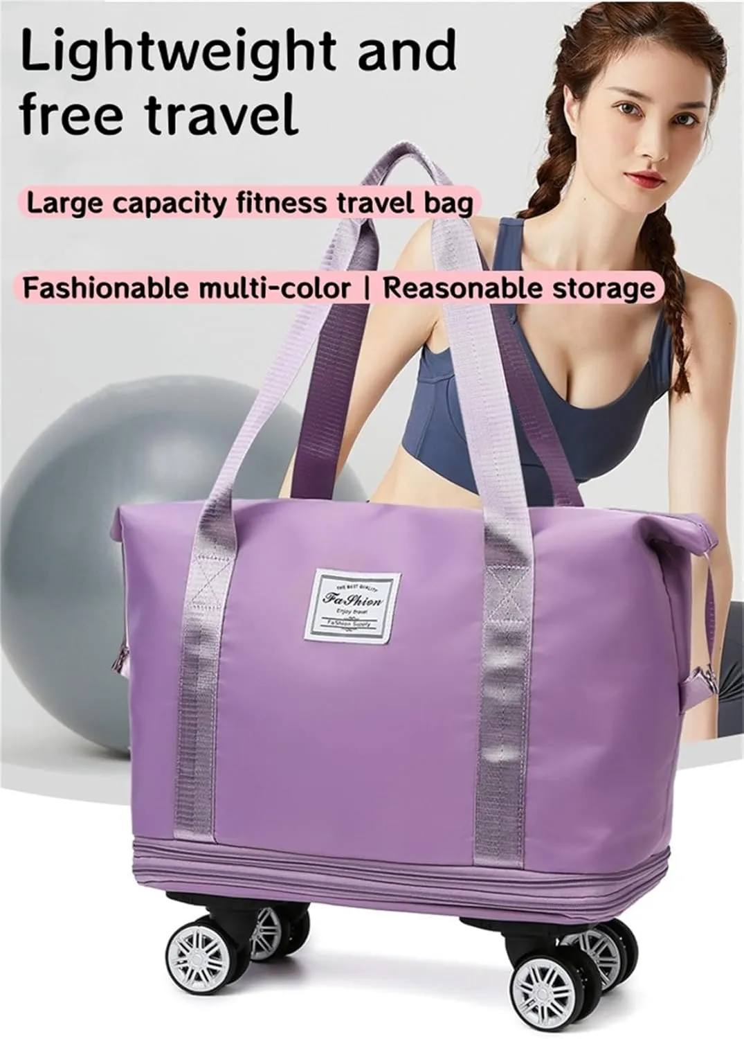 Foldable Duffle Travel Bag with Wheels, Expandable Rolling Duffle Suitcase, Detachable Rolling Luggage Wheels, Carry-on Large Duffel Bag, Suit Gym, Camping or Business Trip (Black)