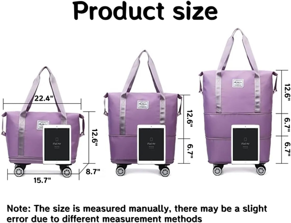Foldable Duffle Travel Bag with Wheels, Expandable Rolling Duffle Suitcase, Detachable Rolling Luggage Wheels, Carry-on Large Duffel Bag, Suit Gym, Camping or Business Trip (Black)