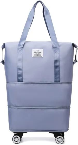 Foldable Duffle Travel Bag with Wheels, Expandable Rolling Duffle Suitcase, Detachable Rolling Luggage Wheels, Carry-on Large Duffel Bag, Suit Gym, Camping or Business Trip (Blue)