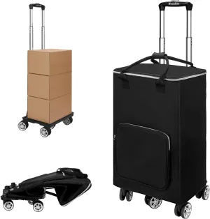 Foldable Shopping Cart with Insulated Bag: Trolley Cart on Swivel Wheels for Grocery Laundry(Black)