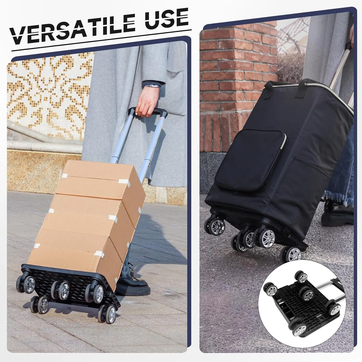 Foldable Shopping Cart with Insulated Bag: Trolley Cart on Swivel Wheels for Grocery Laundry(Black)