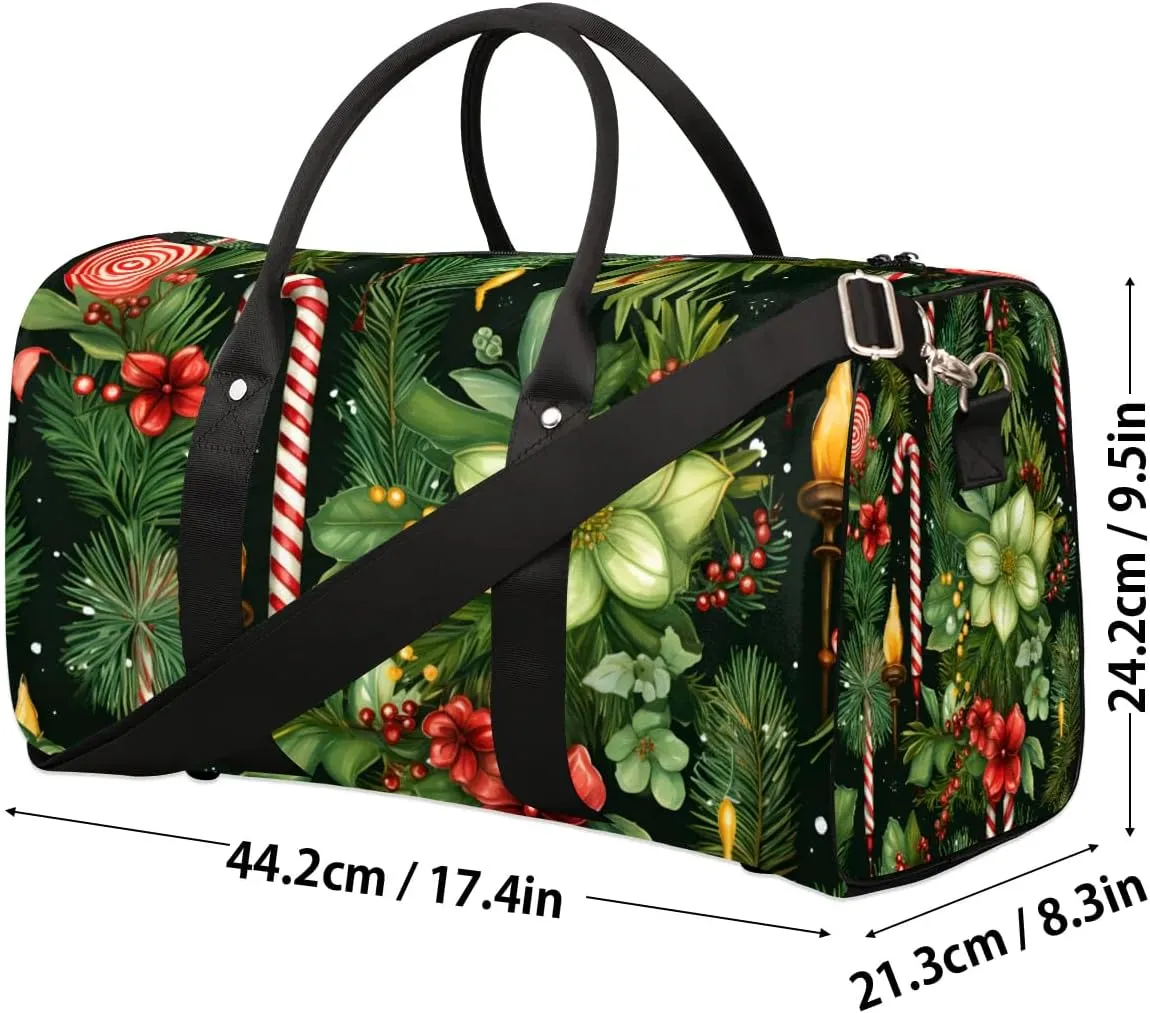 Foldable Travel Bag Christmas Flowers Leaves Lightweight Carry On Bags for Airplanes Waterproof Travel Duffle Bag For Gym Weekend Overnight