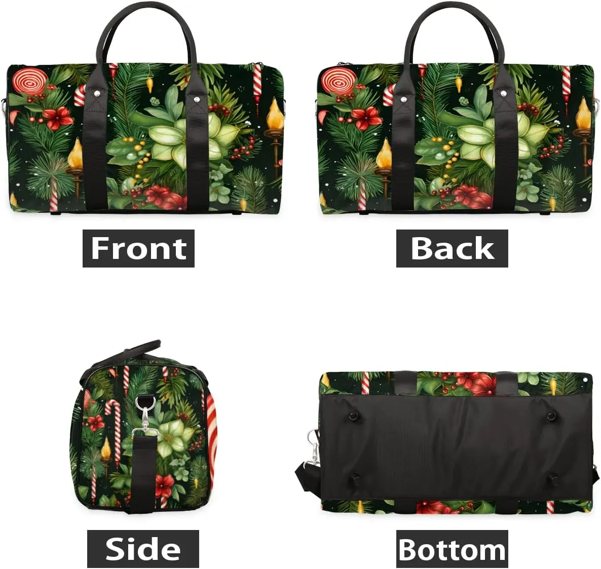 Foldable Travel Bag Christmas Flowers Leaves Lightweight Carry On Bags for Airplanes Waterproof Travel Duffle Bag For Gym Weekend Overnight