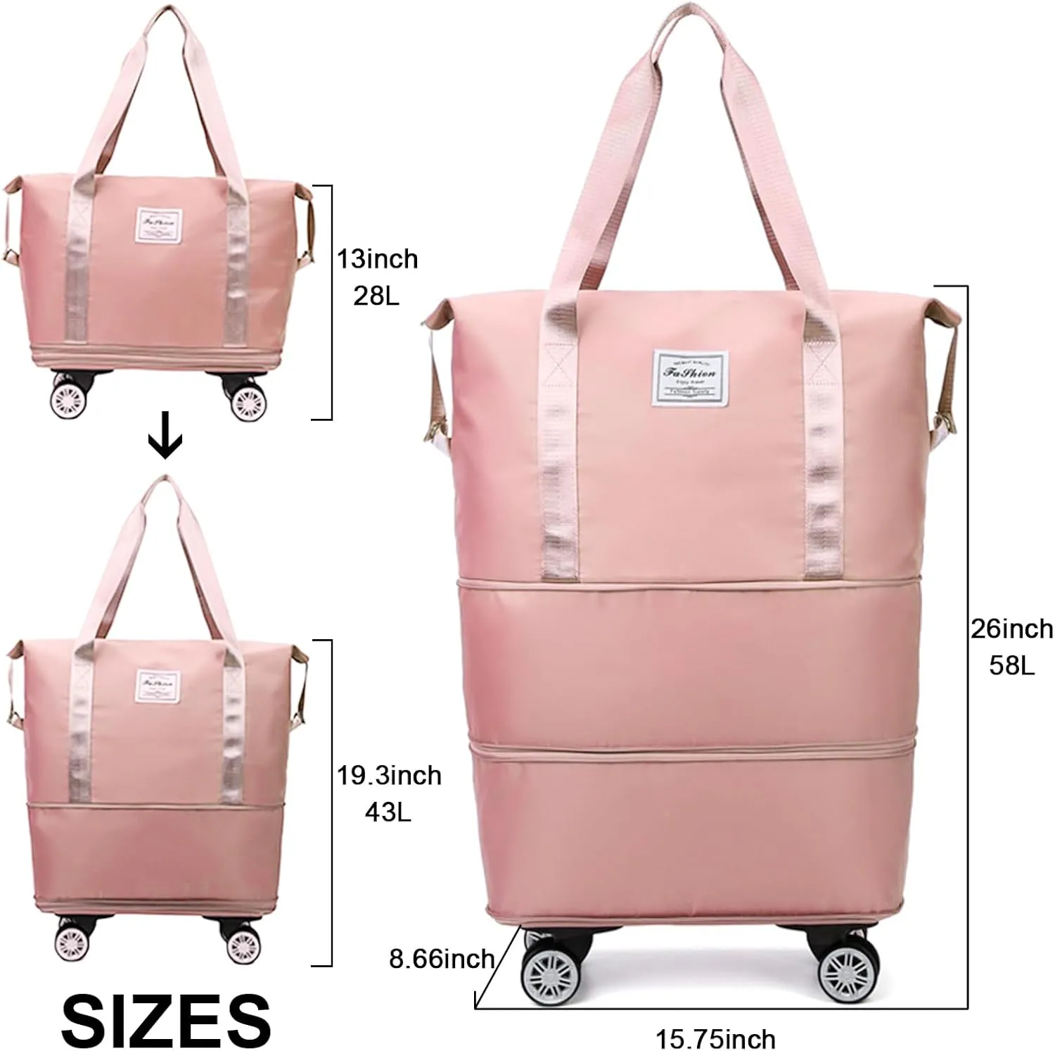Foldable Travel Bag Expandable,Rolling Duffle Bags with Wheels,Weekender with Rolling Wheels