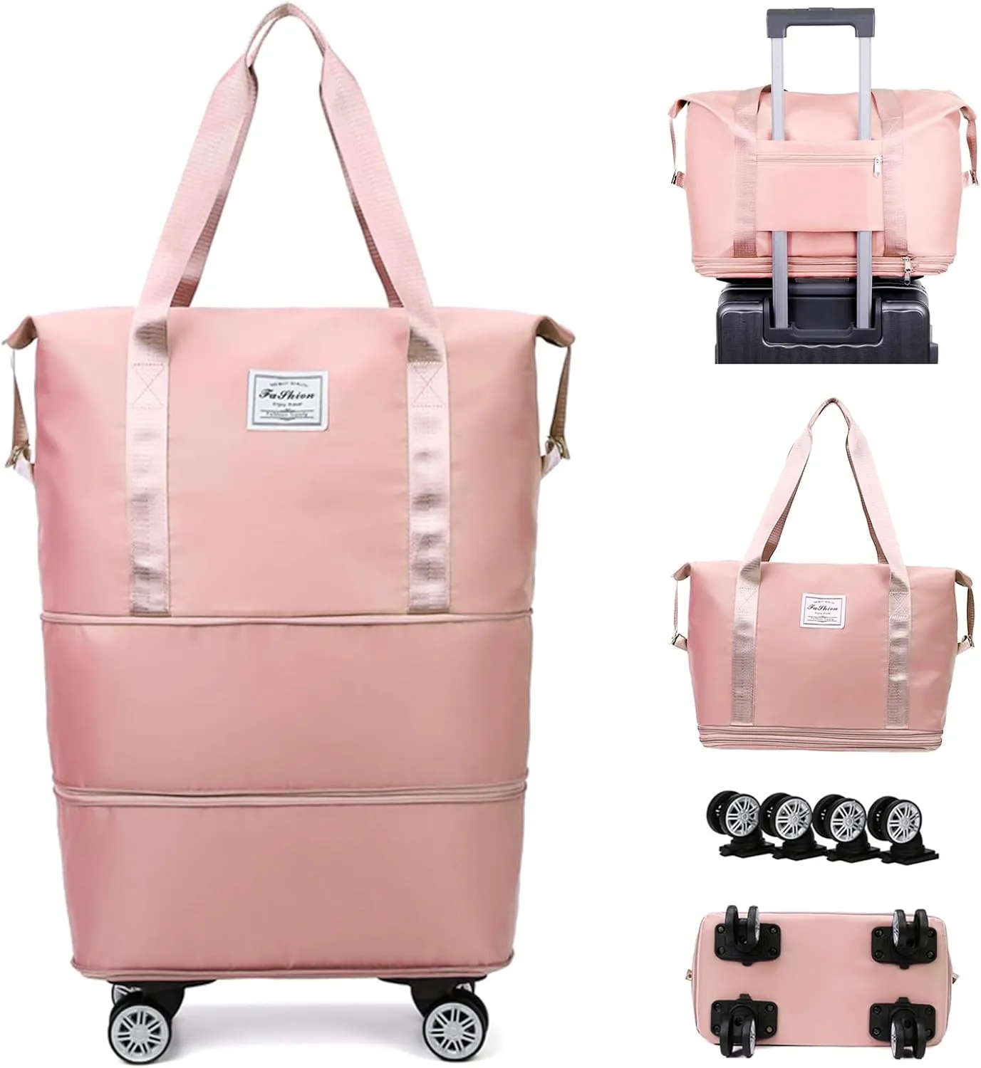 Foldable Travel Bag Expandable,Rolling Duffle Bags with Wheels,Weekender with Rolling Wheels