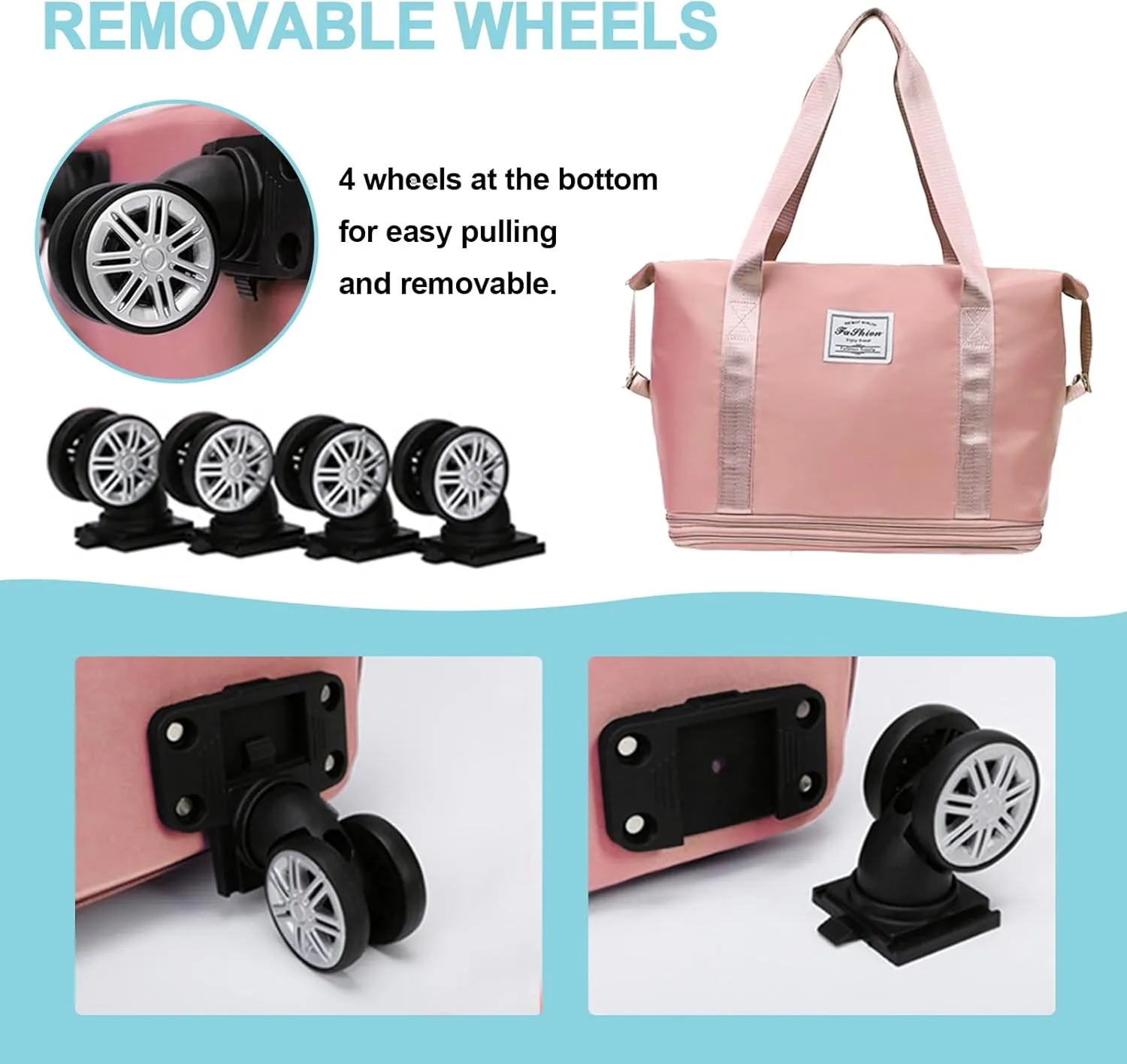 Foldable Travel Bag Expandable,Rolling Duffle Bags with Wheels,Weekender with Rolling Wheels