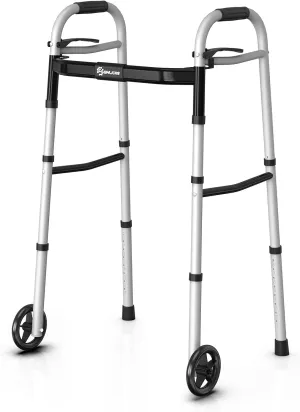 Folder Walker for Seniors,Aluminum Lightweight Walkers with Wheels, Adjustable Width and Height Folding Walker for Elderly and Disabled, Supports up to 350 lbs