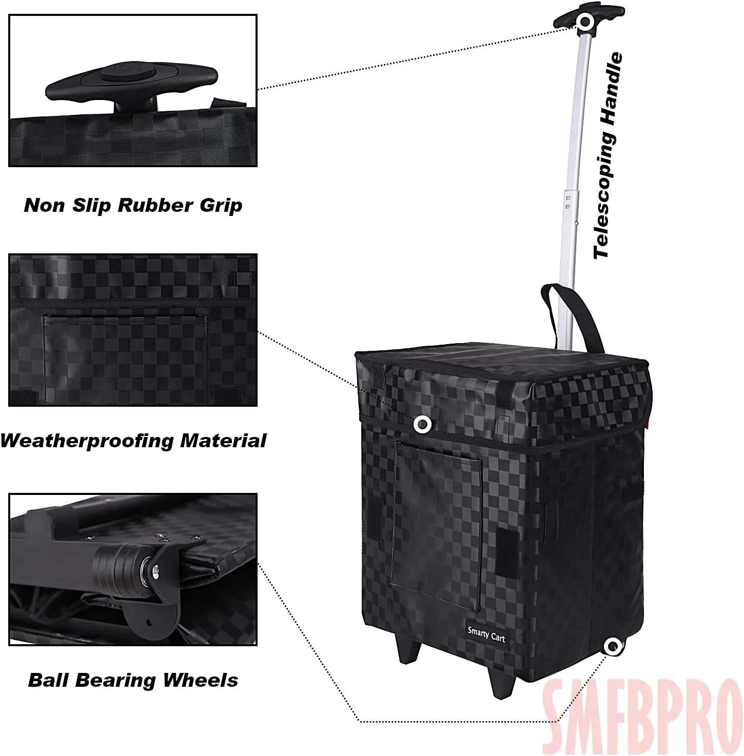 Folding Portable Rolling Crate Handcart, Smart Cart with Telescopic Handle, Collapsible Rolling Utility Basket Shopping, Teacher Shopping, Grocery Moving