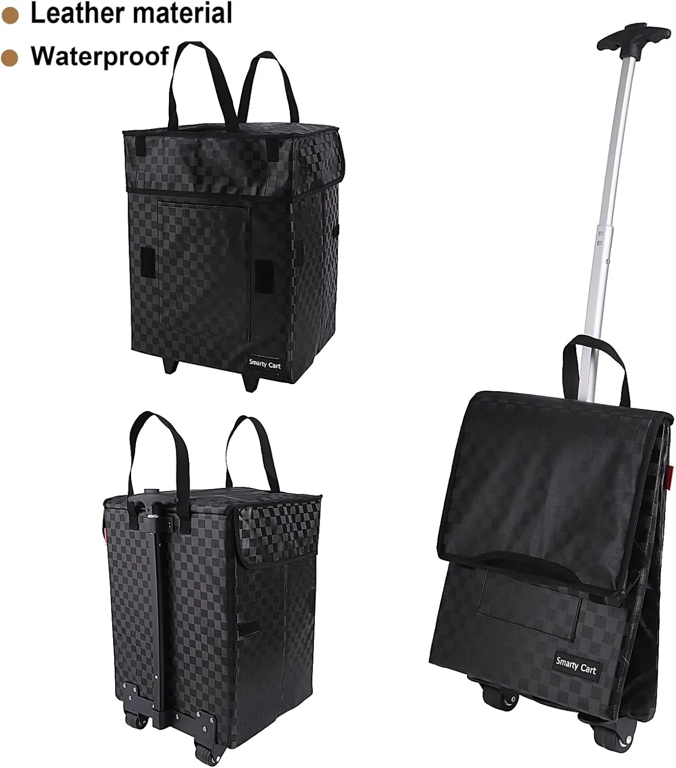 Folding Portable Rolling Crate Handcart, Smart Cart with Telescopic Handle, Collapsible Rolling Utility Basket Shopping, Teacher Shopping, Grocery Moving