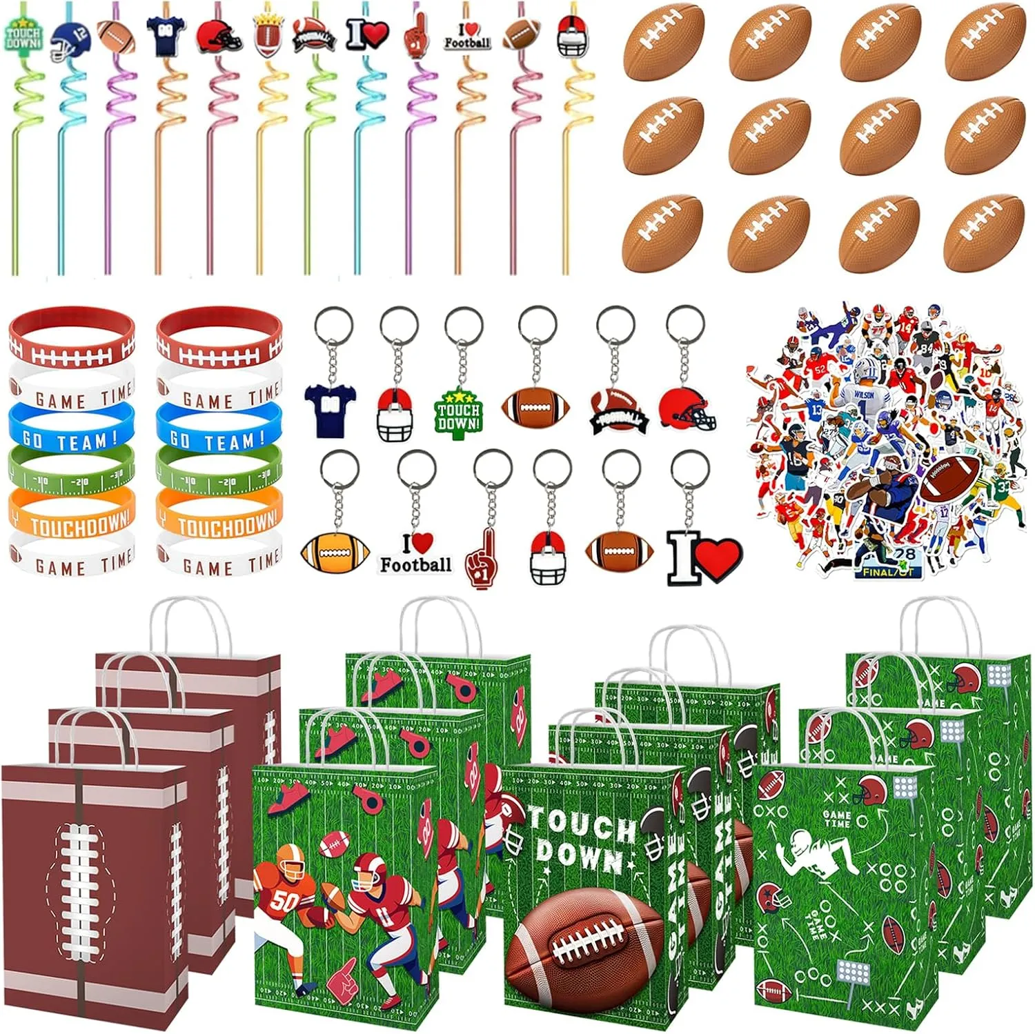 Football Party Favors Set,Football Party Supplies for Kids Birthday Party Favors, Football Gifts & Decorations,Includes Mini Footballs, Keychains, Stickers & More for Football Themed Parties