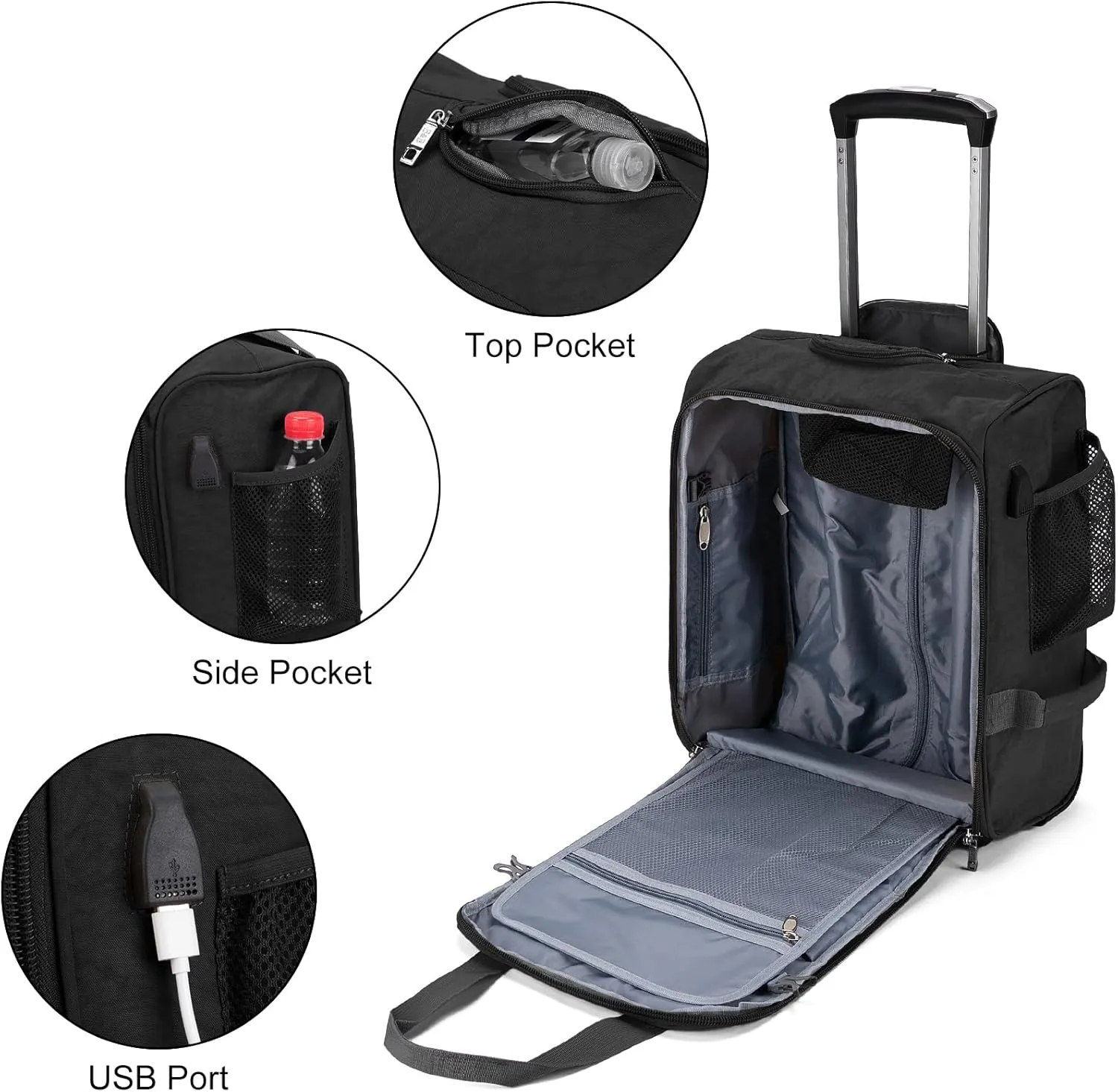 For JetBlue Airlines 17x13x8 Inches Rolling Personal Item Underseat Rolling Travel Bag - Suitable for Major Airlines including Spirit, Jetblue and Frontier- Duffel Bag Design