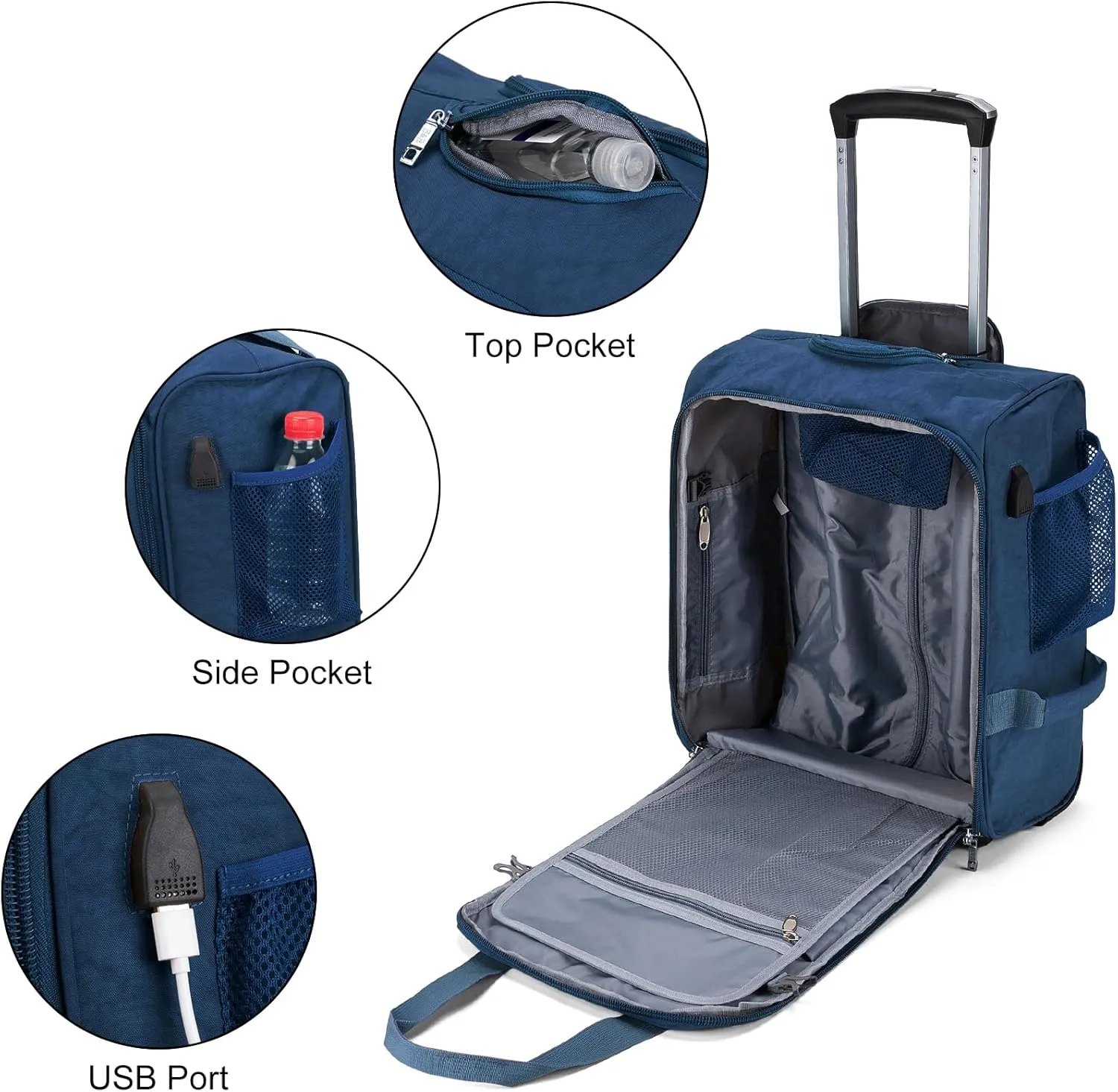 For JetBlue Airlines 17x13x8 Inches Rolling Personal Item Underseat Rolling Travel Bag - Suitable for Major Airlines including Spirit, Jetblue and Frontier- Duffel Bag Design